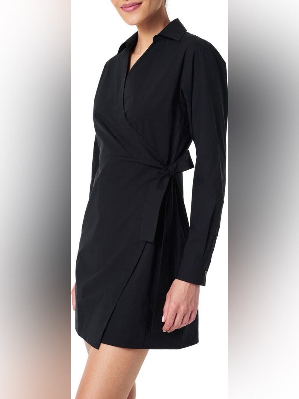 ▪️Spanx The Best Stretch Cotton Poplin Wrap Shirtdress Classic Black - Picture 3 of 10